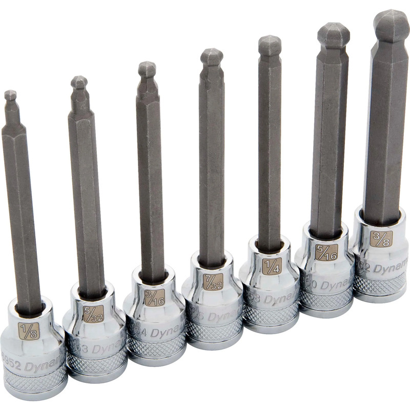 3/8" Drive 7pc SAE Long Ball Nose Hex Socket Set, 1/8" - 3/8"